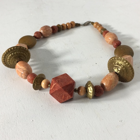 💓 Beaded Brass Statement Choker Necklace - Picture 2 of 8